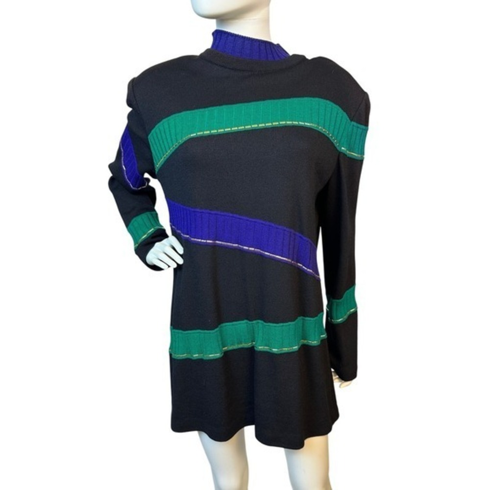 Vintage 80s St John Collection Santana Knit Long Tunic Sweater Mock Neck‎ L KC